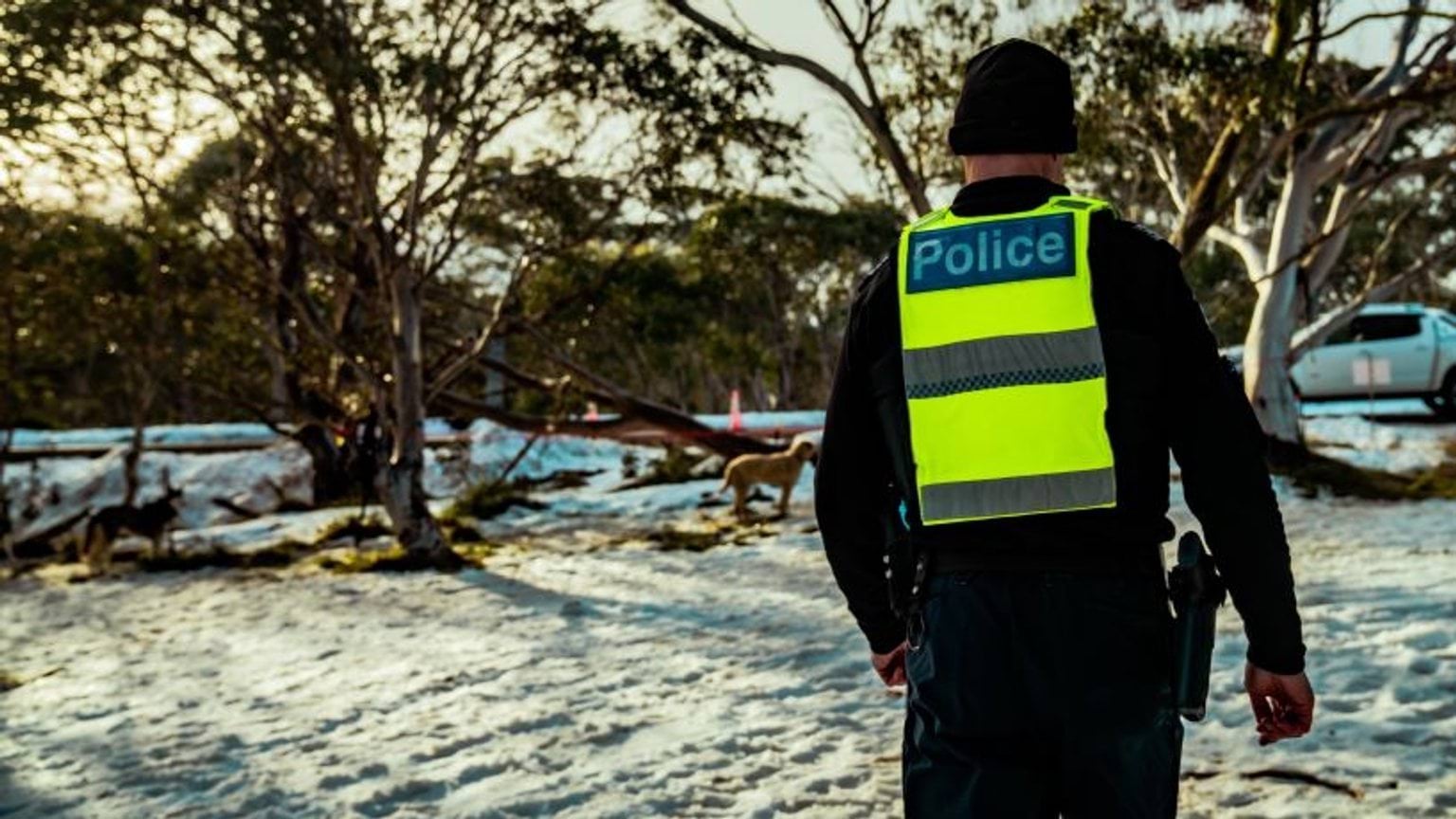 Police officer in the snow.