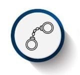 The reduce crime icon shows an outline of a pair of handcuffs surrounded by a dark blue circle border. 