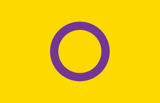 Intersex Variations Pride Flag. The flag is yellow with a purple-coloured ring in the centre.