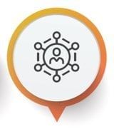 Icon of a person in the centre of a network map