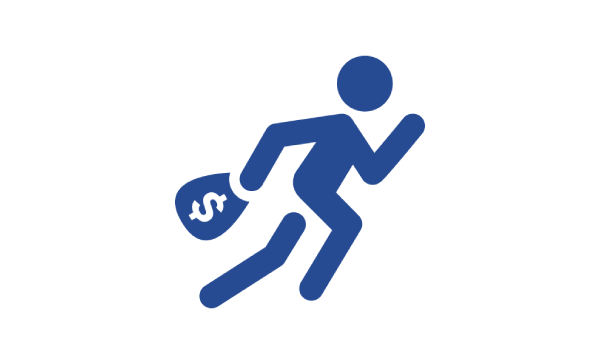 Icon of person running away with money.