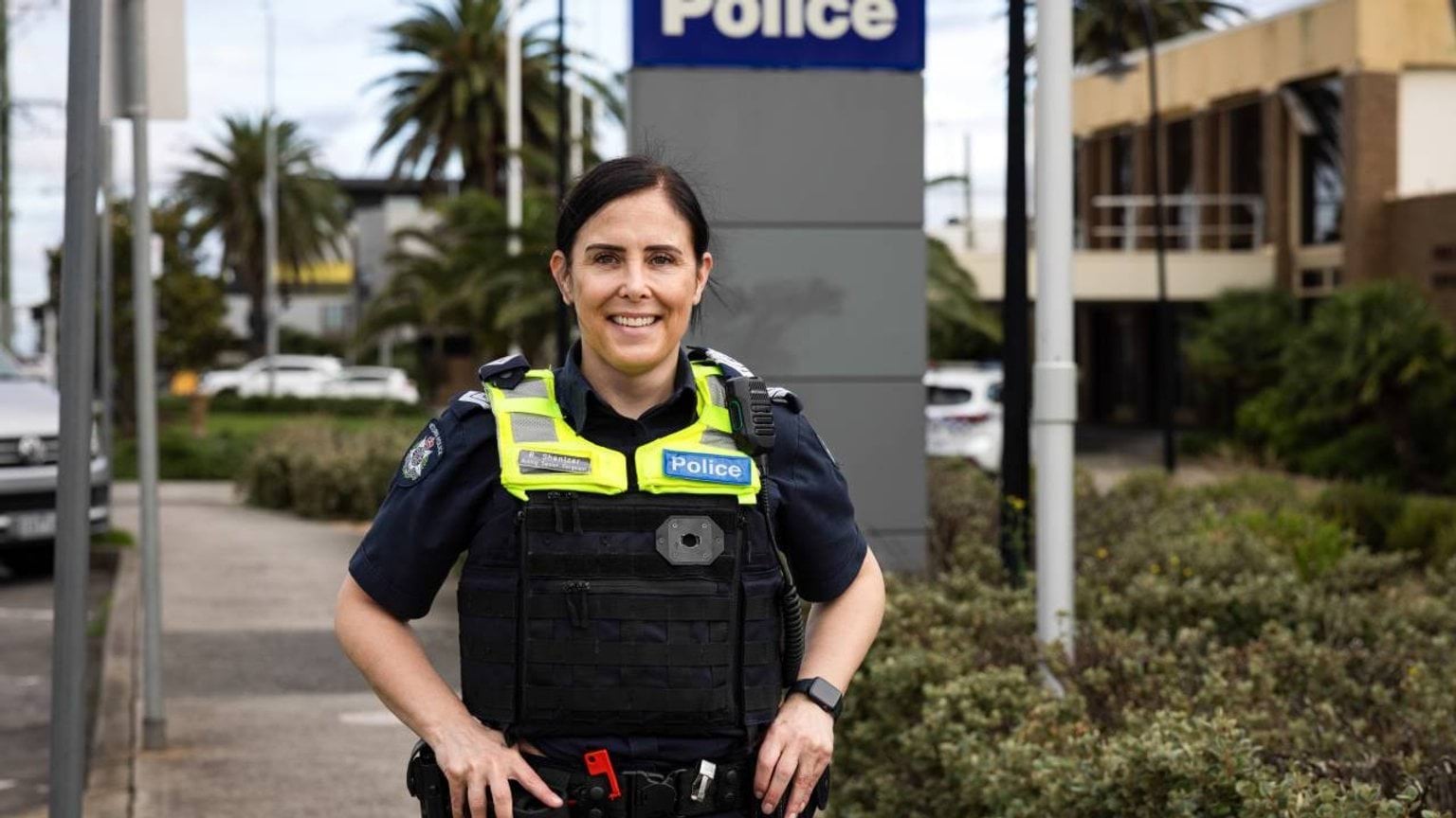 Police Life stories - Behind the badge: Rachel Shentzer - a female officer outside police station