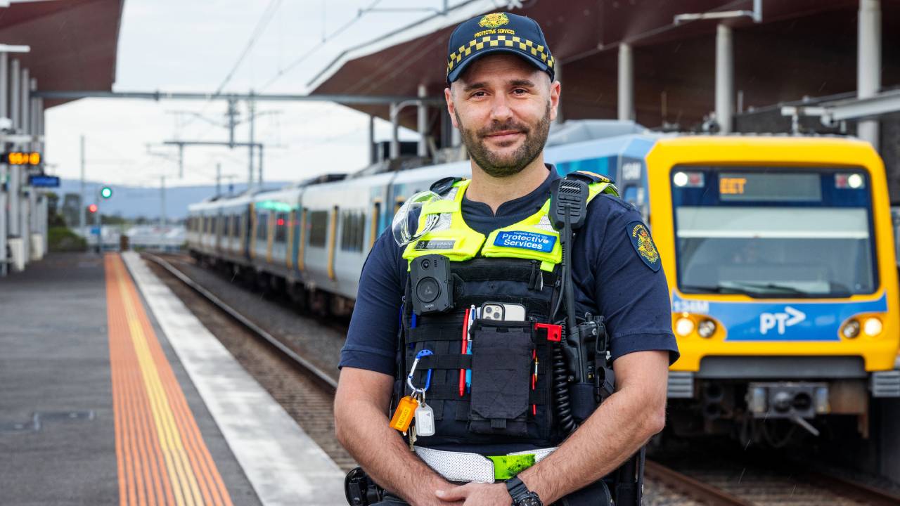 PSO Acting Sergeant Stefano Cusumano at a train station
