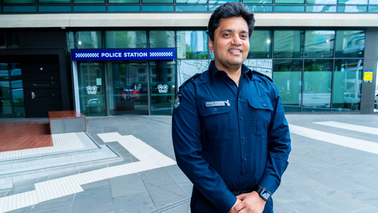 News - Police life - Language no barrier - Constable Vishal Ghumra outside a police station