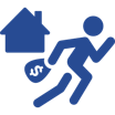 Icon of a person with a bag of money running away from a house.