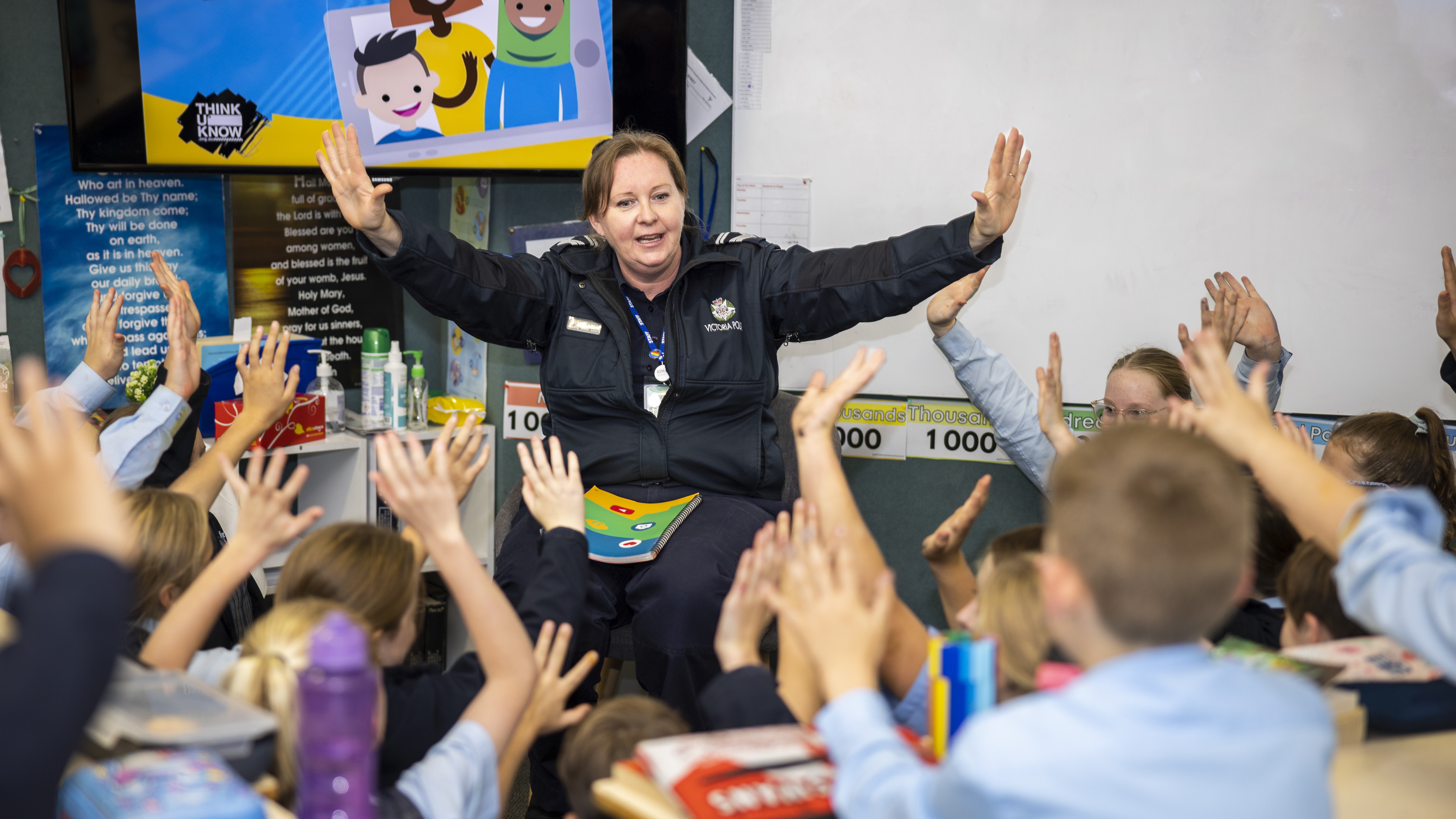 News - Police Life - Classroom connections - Ldg Sen Const Sarah Reggardo in school classroom - 1280x720 - Feature