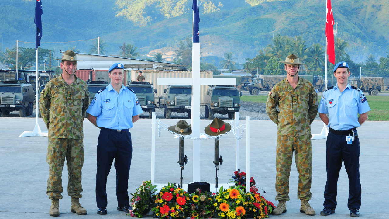 Police Life stories – Leaving an international impact - Police and army soldiers at Anzac Day service 1280x720 – In-page