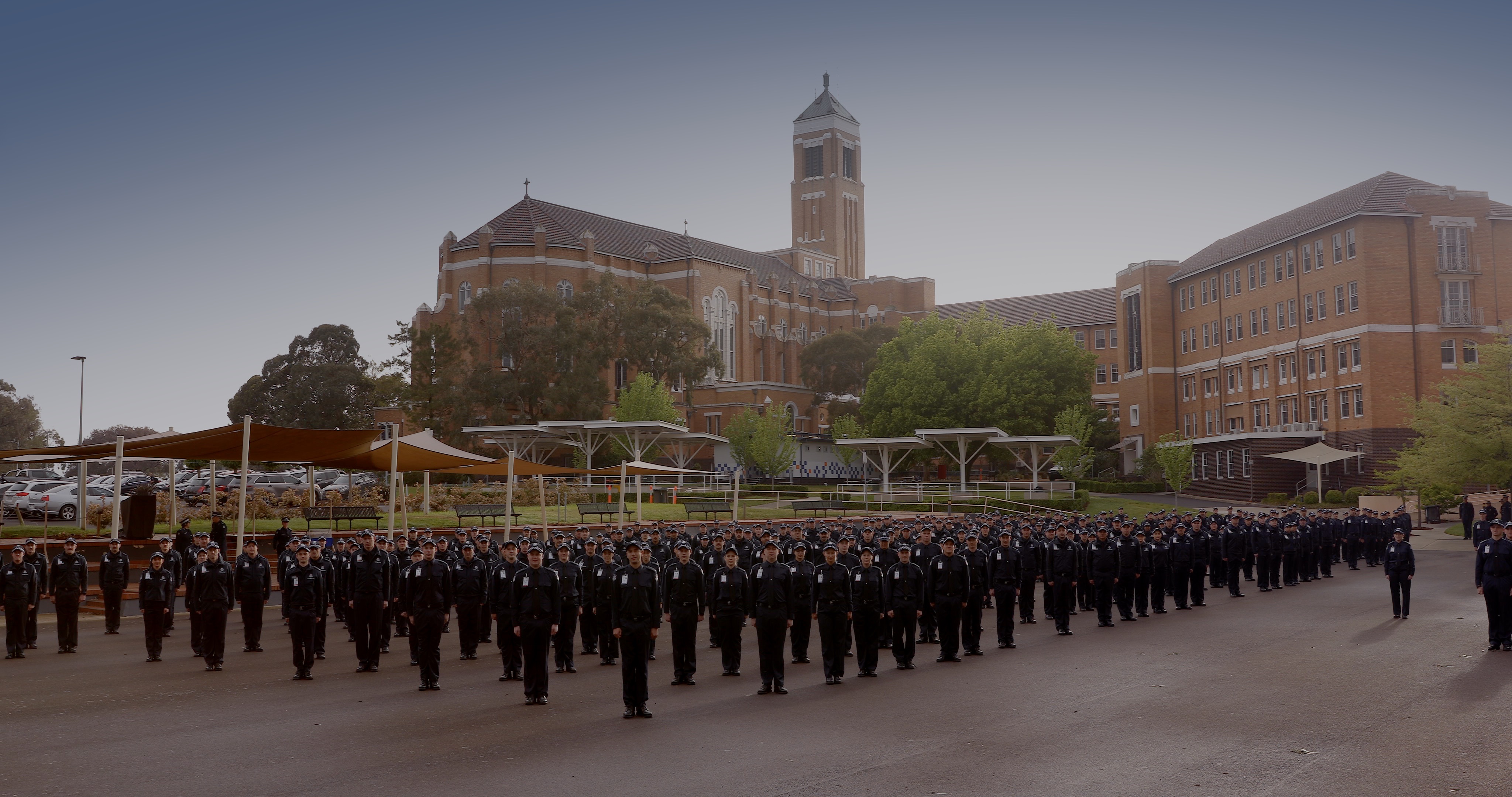 Police Life - image of police recruits assembled on parade ground.