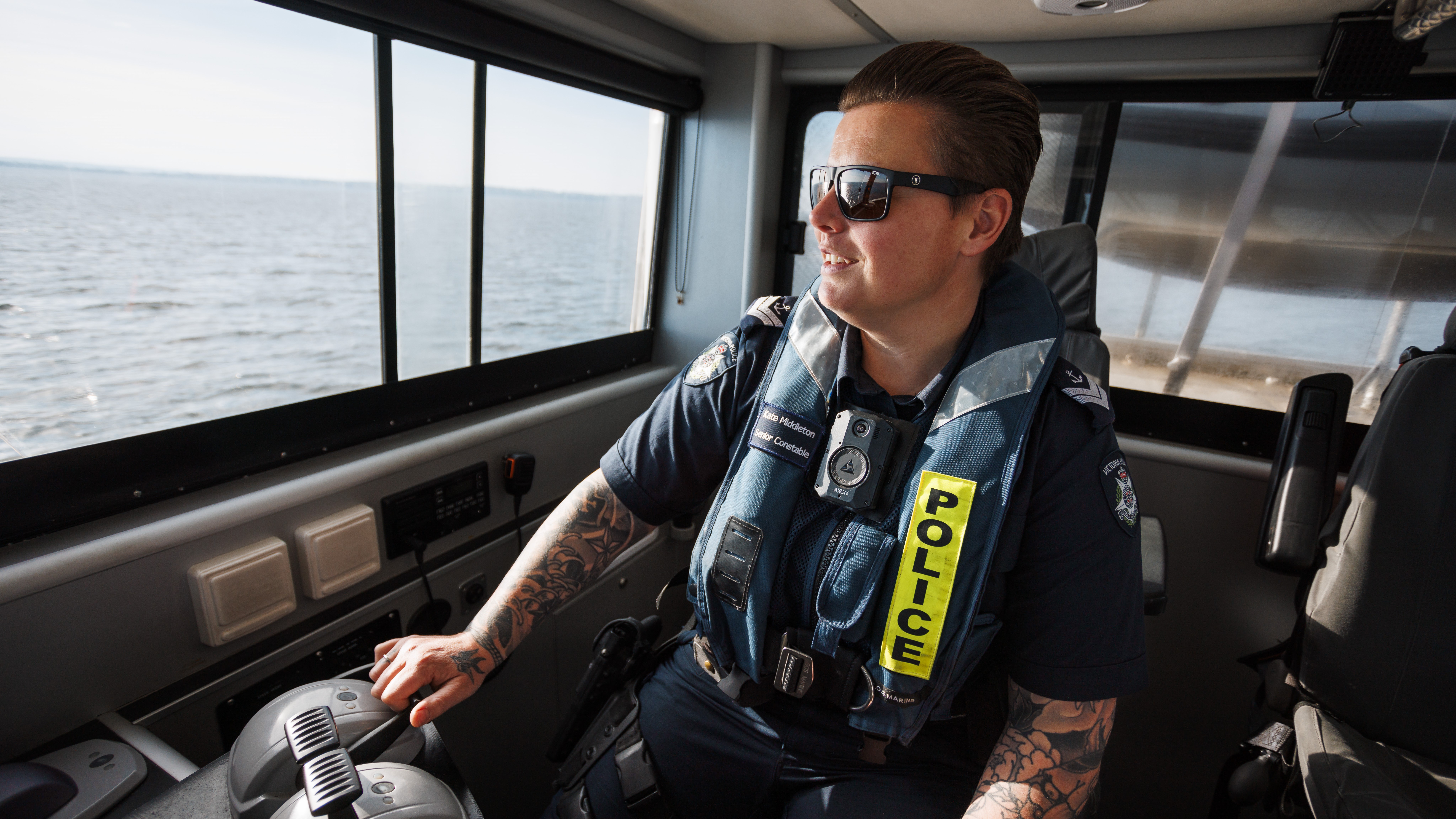 Police Life - Senior Constable Kate Middleton out on the ocean in a Water Police vessel..