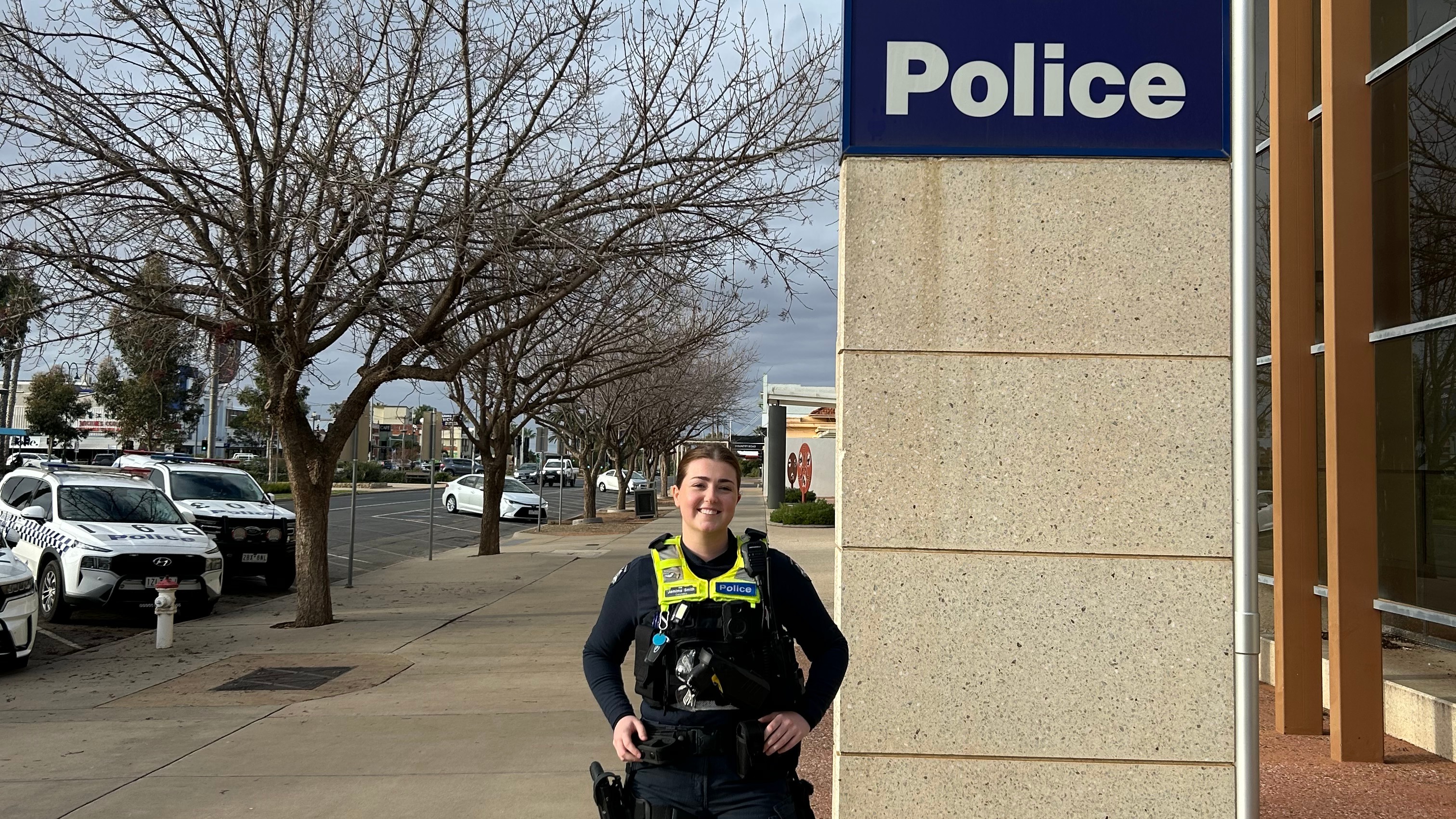 Constable Jemima Smith in uniform outside police station