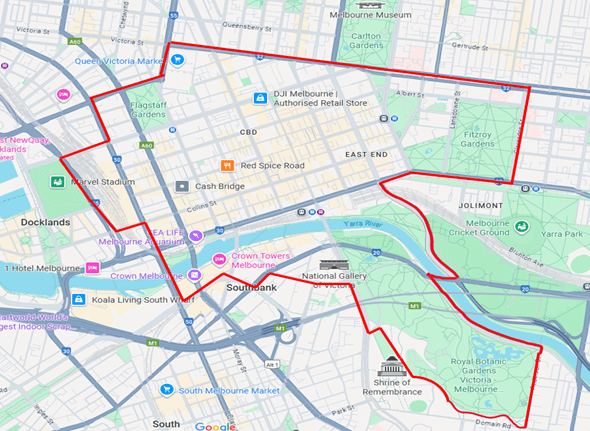 Public notice - Melbourne CBD map - Saturday 22 November 2025