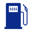 Icon of a petrol pump with many dollar signs on the screen.