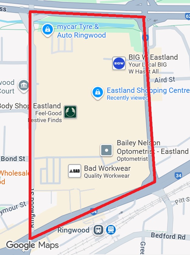 Public notice - Designated place map - Eastland Shopping Centre - 1 March to 30 June 2026