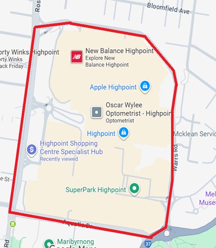 Public notice map - Highpoint Shopping Centre 1 March to 30 June 2026