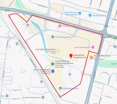 Public notice map - Watergardens Shopping Centre 1 March to 30 June 2026