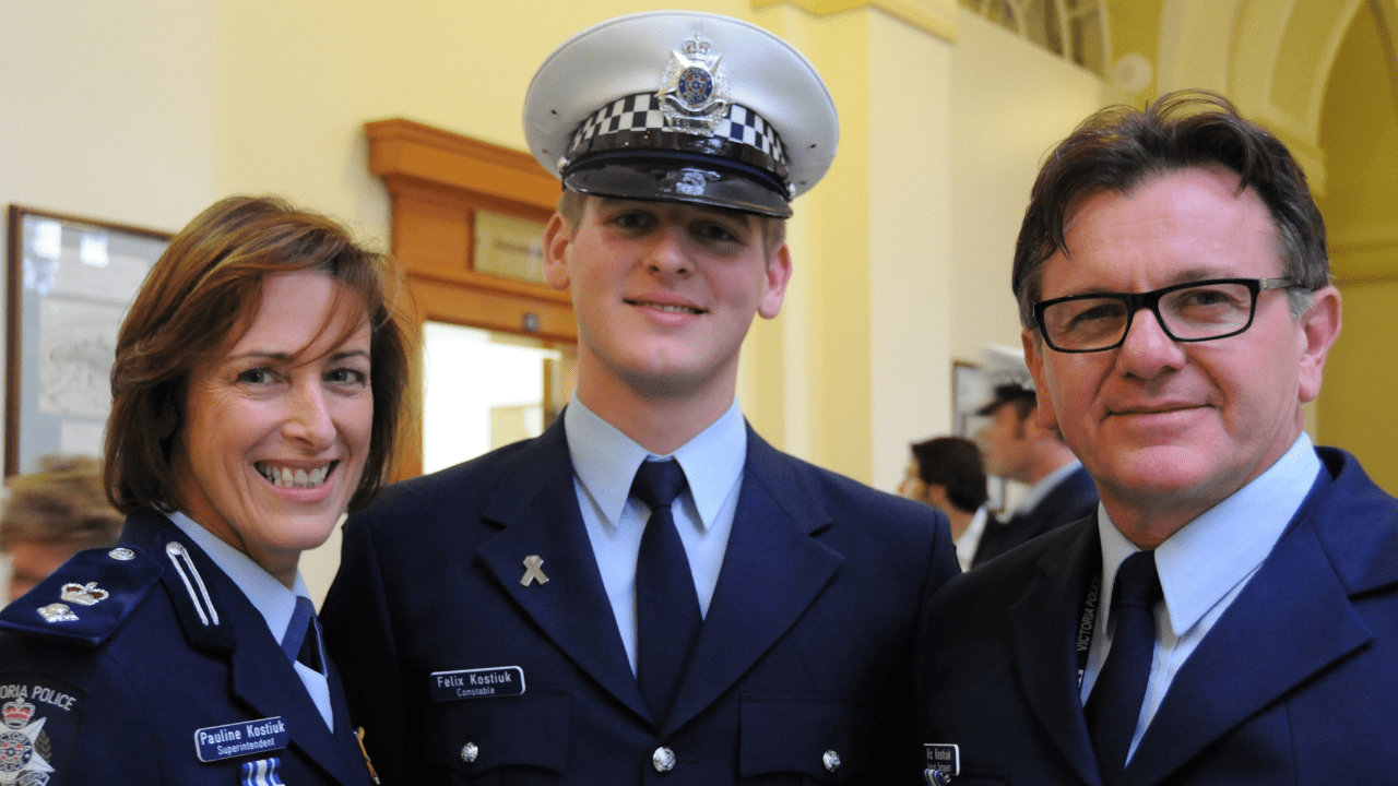 Police Life - Sgt Felix Kostiuk's graduation with parents Pauline and Vic
