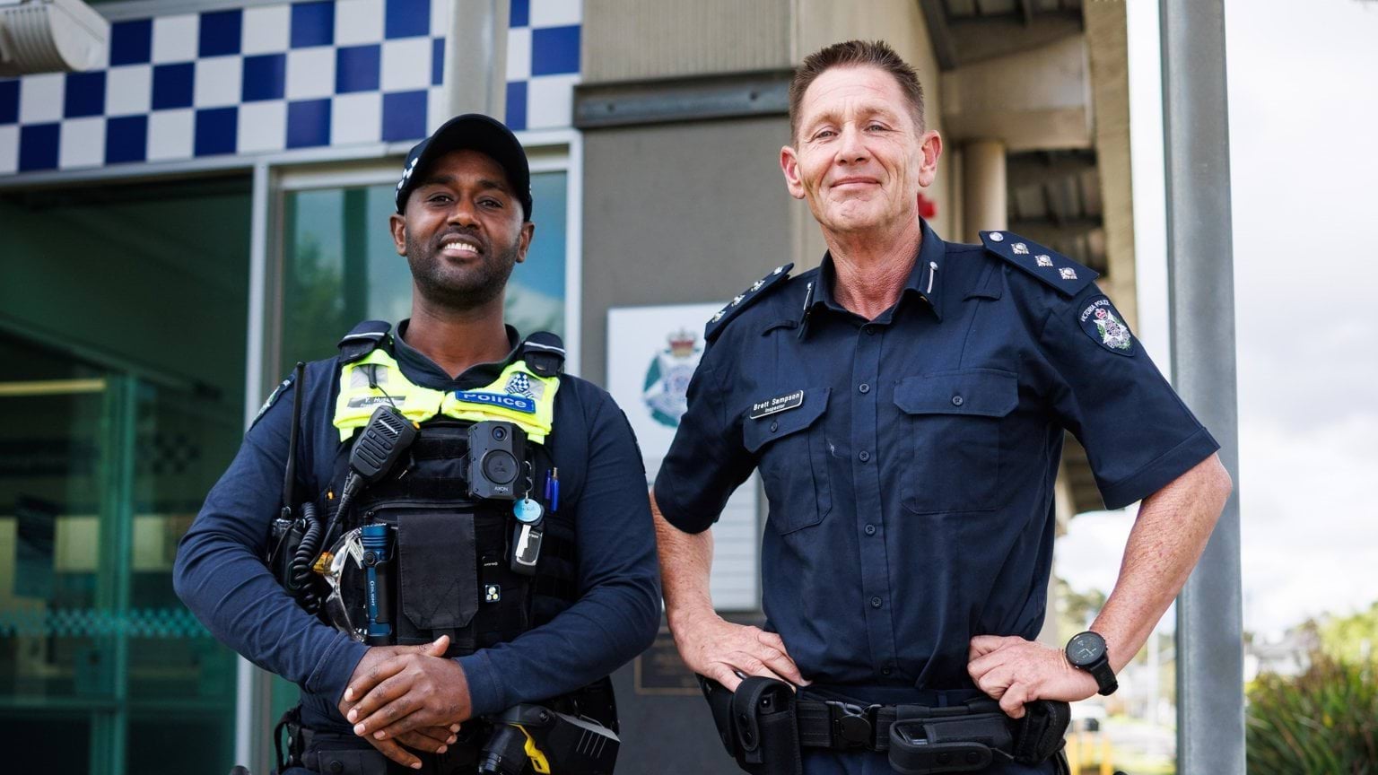 Two members standing in front of Wallan Police Station