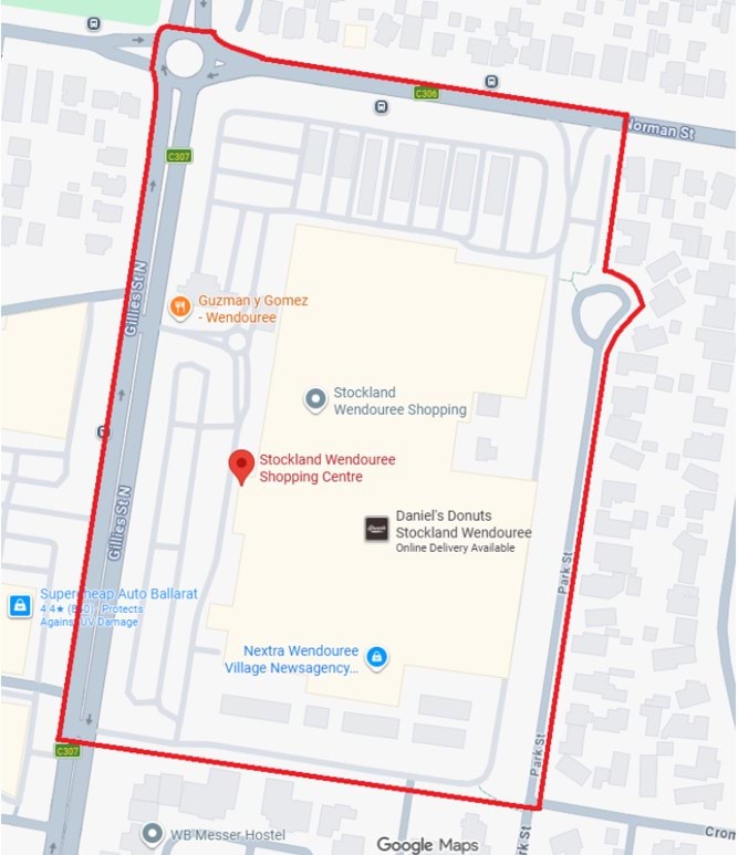 The area bordered by the roundabout at the intersection of Gillies Street North and Norman Street, south along Gillies Street North to the unnamed road on the south side of the Shopping Centre carpark, east along the unnamed carpark road to Park Street, north to the end of Park Street, north through the carpark north of Park Street, and to Norman Street, west to the roundabout at the intersection of Norman Street and Gillies Street North.