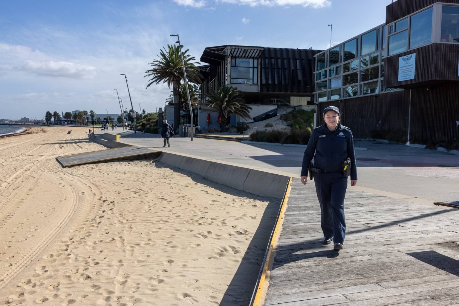 Sen Sgt Kim Bramwell at St Kilda beach