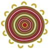 A design representing the layers and complexity of the Aboriginal community. The design shows a circle with multiple-coloured rings of red, yellow-brown, brown, white, olive green and red. The circle is surrounded by yellow-brown curved lines.